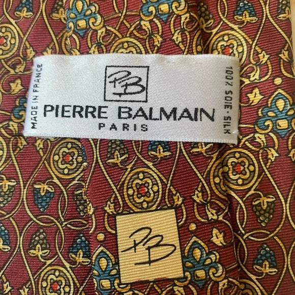 Pierre Balmain PARIS Made in France 100% Silk Burgundy Geometric Motif Neck Tie - Picture 6 of 7